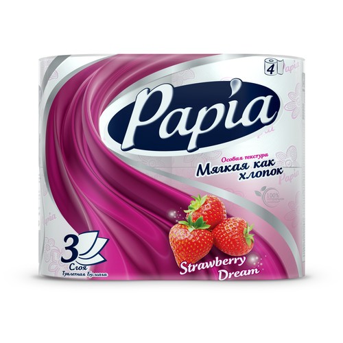 Бумага туалетная Papia 4 рул.3-х.сл Клубничная Мечта *14 Бумага туалетная Papia 4 рул.3-х.сл Клубничная Мечта *14