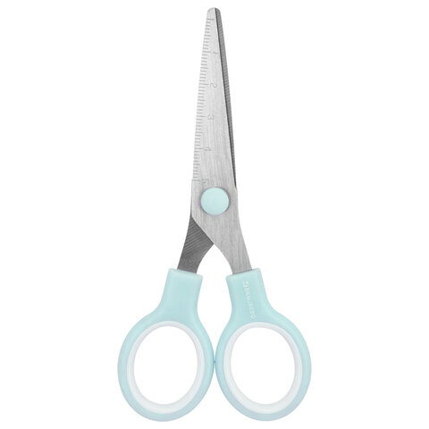 Ножницы BRAUBERG KIDS 130 мм, ручки мятные, закругленные лезвия с линейкой,