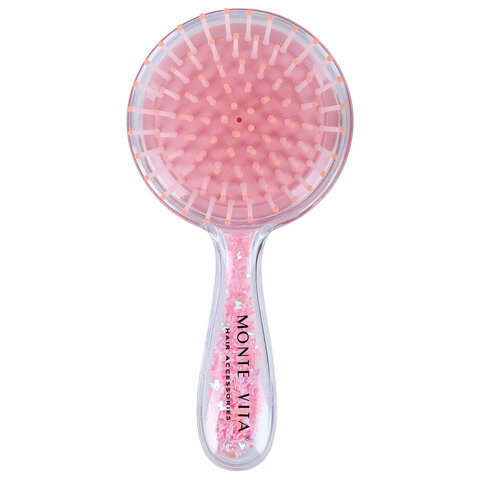 Расческа для волос массажная 15х7 см, с блестками прозрачный/розовый, MONTE VITA