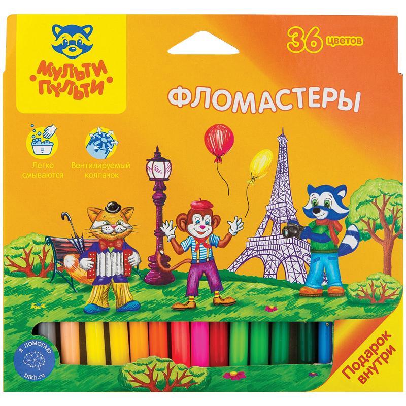 Фломастеры Мульти-Пульти "Енот во Франции", 36цв., с подарком внутри, Фломастеры Мульти-Пульти "Енот во Франции", 36цв., с подарком внутри,