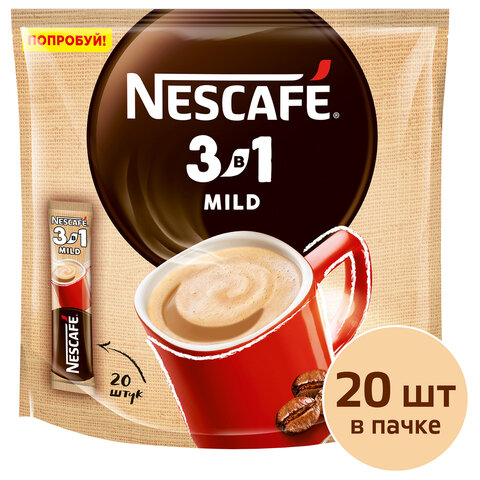 Кофе растворимый NESCAFE "3 в 1 Мягкий", 20 пакетиков по 14,5 г