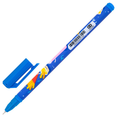 Ручка гелевая BRAUBERG KIDS MIX, СИНЯЯ, корпус ассорти, игольчатый узел 0,5 мм,