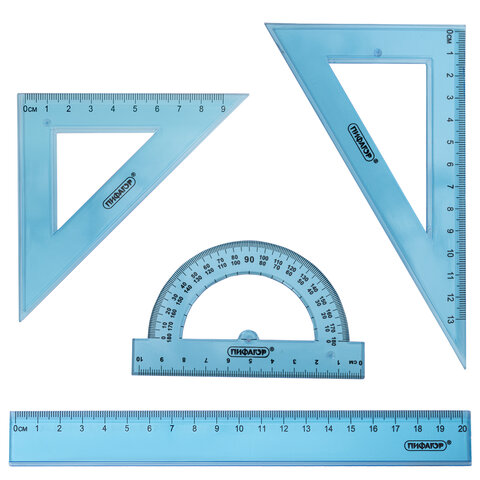 Набор чертежный ПИФАГОР (линейка 20 см, 2 треугольника, транспортир), Набор чертежный ПИФАГОР (линейка 20 см, 2 треугольника, транспортир),