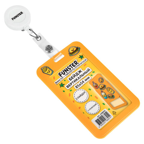 Бейдж вертикальный с 3D-печатью "Street food" (85х54 мм), с рулеткой,