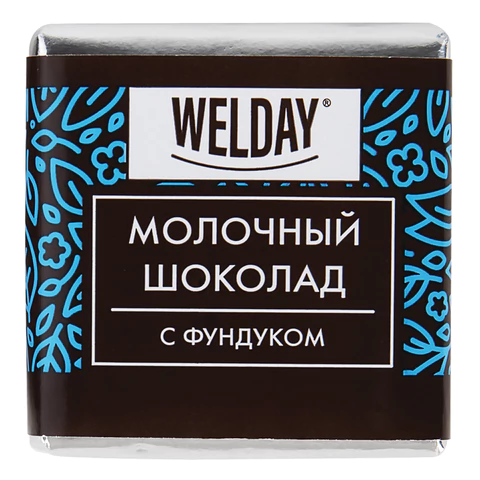 Шоколад порционный с фундуком и печеньем WELDAY (ВЭЛДЭЙ), молочный 27%, 400 г