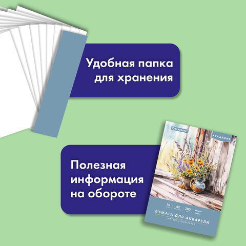 Папка для акварели БОЛЬШАЯ А2, 10 л., 200 г/м2, 400х590 мм, BRAUBERG АКАДЕМИЯ,