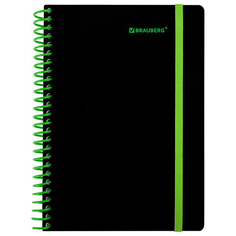 Тетрадь обложка пластик, А5 80 л., спираль пластик, резинка, клетка, BRAUBERG, Тетрадь обложка пластик, А5 80 л., спираль пластик, резинка, клетка, BRAUBERG,