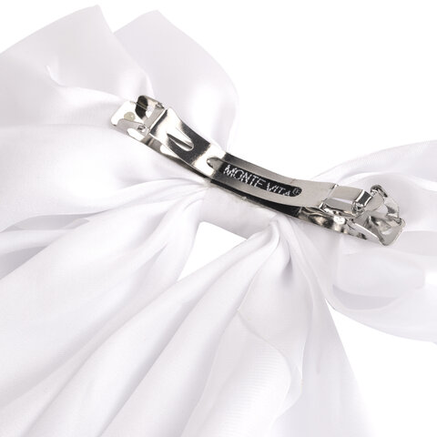 Заколка для волос баретте с бантом и широкими длинными хвостиками, белый, MONTE Заколка для волос баретте с бантом и широкими длинными хвостиками, белый, MONTE