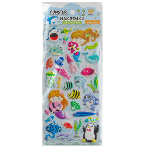 Наклейки зефирные "Животный мир", 19х9,5 см, ассорти 8 видов, FUNSTER