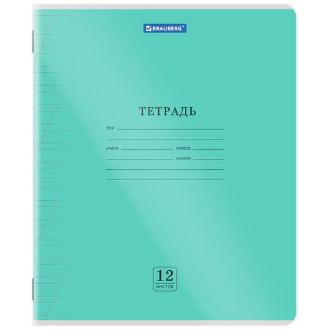 Тетрадь пластиковая обложка (прозрачная) 12 листов, косая линия, BRAUBERG Тетрадь пластиковая обложка (прозрачная) 12 листов, косая линия, BRAUBERG