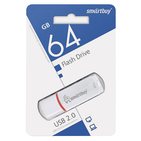 Флеш-диск 64 GB, SMARTBUY Crown, USB 2.0, белый, SB64GBCRW-W Флеш-диск 64 GB, SMARTBUY Crown, USB 2.0, белый, SB64GBCRW-W