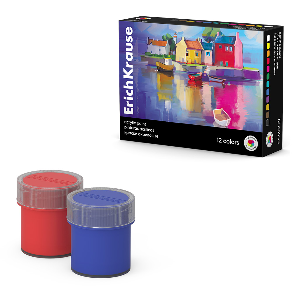 Краски акриловые ErichKrause Art Spirit 12 цветов по 20 мл (в коробке 12 штук) Краски акриловые ErichKrause Art Spirit 12 цветов по 20 мл (в коробке 12 штук)