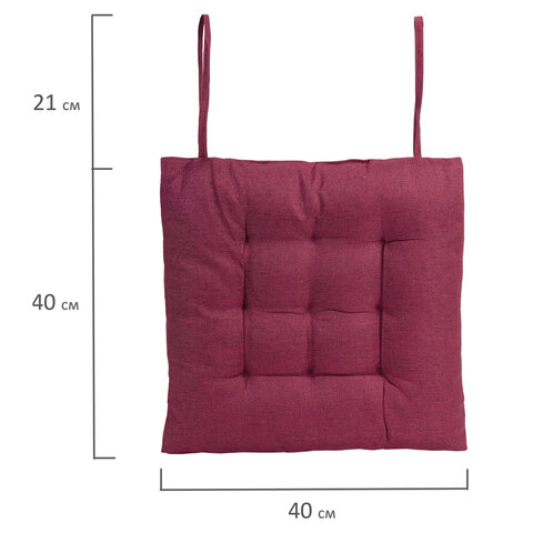 Подушка на стул "РОГОЖКА", 40x40 см, полиэстер, бордовая, PRIMILA