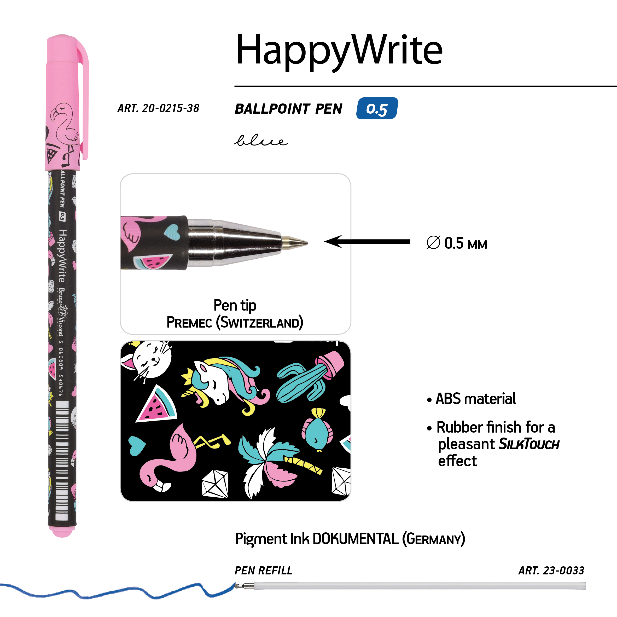 РУЧКА "HappyWrite. Единорожки микс" ШАРИКОВАЯ 0.5 ММ, СИНЯЯ РУЧКА "HappyWrite. Единорожки микс" ШАРИКОВАЯ 0.5 ММ, СИНЯЯ