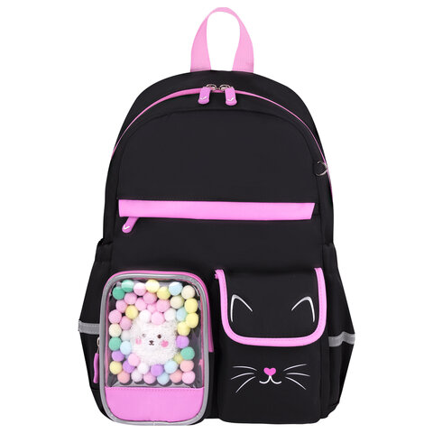 Рюкзак BRAUBERG PASTEL с термонашивками в комплекте, "Black kitty",