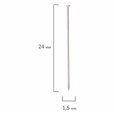 Булавки офисные BRAUBERG, 24 мм, 500 шт., в картонной коробке, 220562