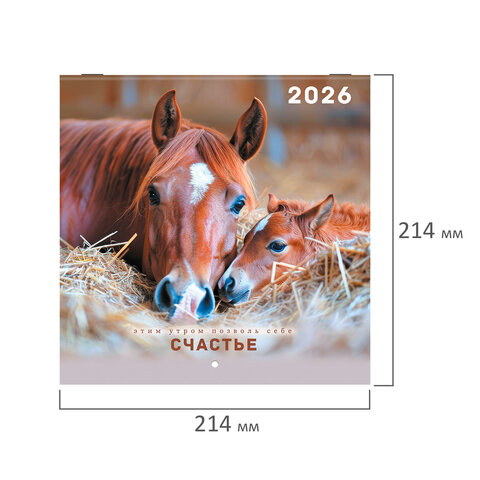 Календарь настенный перекидной 2026 г., BRAUBERG, 12 листов, 21,4х21,4 см, МИНИ,