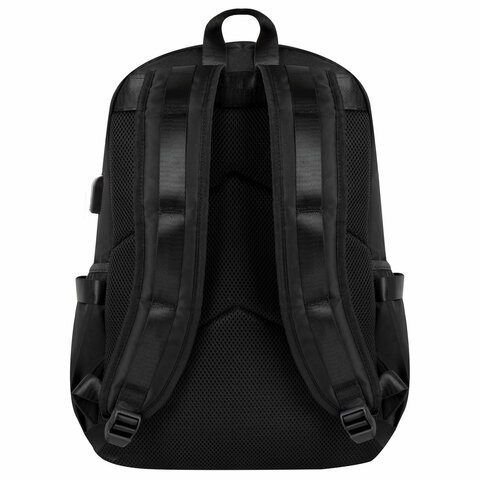 Рюкзак BRAUBERG FUSION универcальный, USB-порт, черный с белыми вставками,