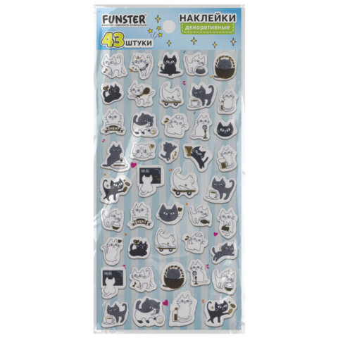 Наклейки декоративные "Забавные зверята", 17,5х9 см, ассорти 4 вида,