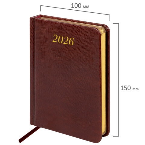 Ежедневник датированный 2026, МАЛЫЙ ФОРМАТ 100х150 мм, А6, BRAUBERG