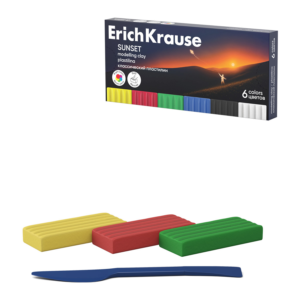 Пластилин классический ErichKrause За горизонт 6 цветов со стеком, 96 г (в Пластилин классический ErichKrause За горизонт 6 цветов со стеком, 96 г (в