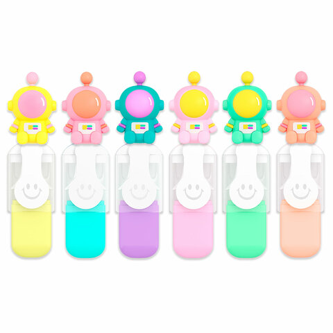 Набор текстовыделителей с топперами 6 ЦВЕТОВ ПАСТЕЛЬ, "КОСМО", линия Набор текстовыделителей с топперами 6 ЦВЕТОВ ПАСТЕЛЬ, "КОСМО", линия