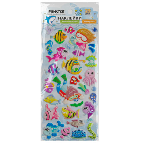 Наклейки зефирные "Животный мир", 19х9,5 см, ассорти 8 видов, FUNSTER