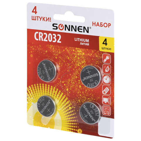 Батарейки литиевые SONNEN Lithium CR2032, "таблетки, дисковые, Батарейки литиевые SONNEN Lithium CR2032, "таблетки, дисковые,