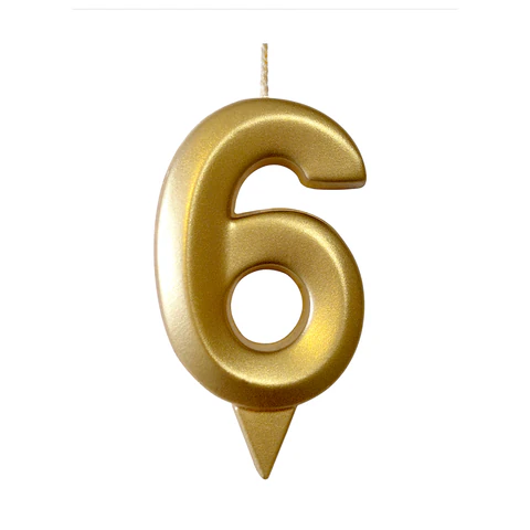 Свеча-цифра для торта "6", форма ГРАНЬ, золото, 7 см, на ножке, в Свеча-цифра для торта "6", форма ГРАНЬ, золото, 7 см, на ножке, в