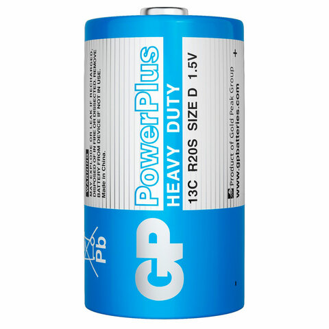 Батарейки КОМПЛЕКТ 2 шт., GP PowerPlus D (13C), солевые, в пленке, 13CEBRA-2S2 Батарейки КОМПЛЕКТ 2 шт., GP PowerPlus D (13C), солевые, в пленке, 13CEBRA-2S2