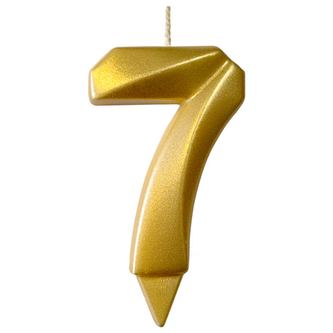 Свеча-цифра для торта "7", форма ГРАНЬ, золото, 7 см, на ножке, в Свеча-цифра для торта "7", форма ГРАНЬ, золото, 7 см, на ножке, в