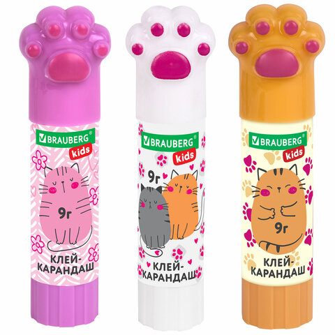 Клей-карандаш "Лапки" Cat Paw, 9 г, фигурный колпачок, BRAUBERG KIDS,