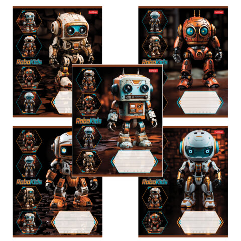 Тетрадь 18 л., HATBER клетка, обложка картон, "Робо" (микс в спайке), Тетрадь 18 л., HATBER клетка, обложка картон, "Робо" (микс в спайке),