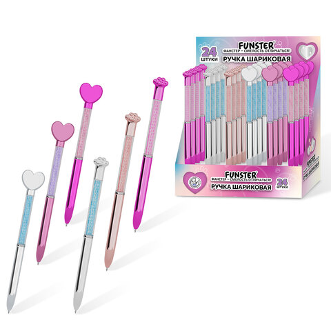 Ручка поворотная с топпером шариковая FUNSTER "SHINY HEART&PAW",