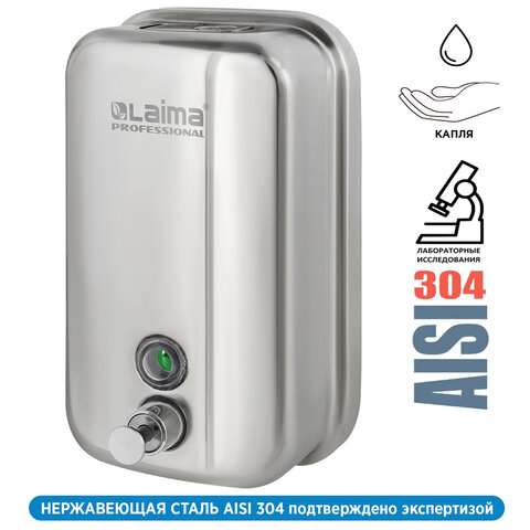 Дозатор для жидкого мыла LAIMA PROFESSIONAL INOX (гарантия 3 года), 1 л,