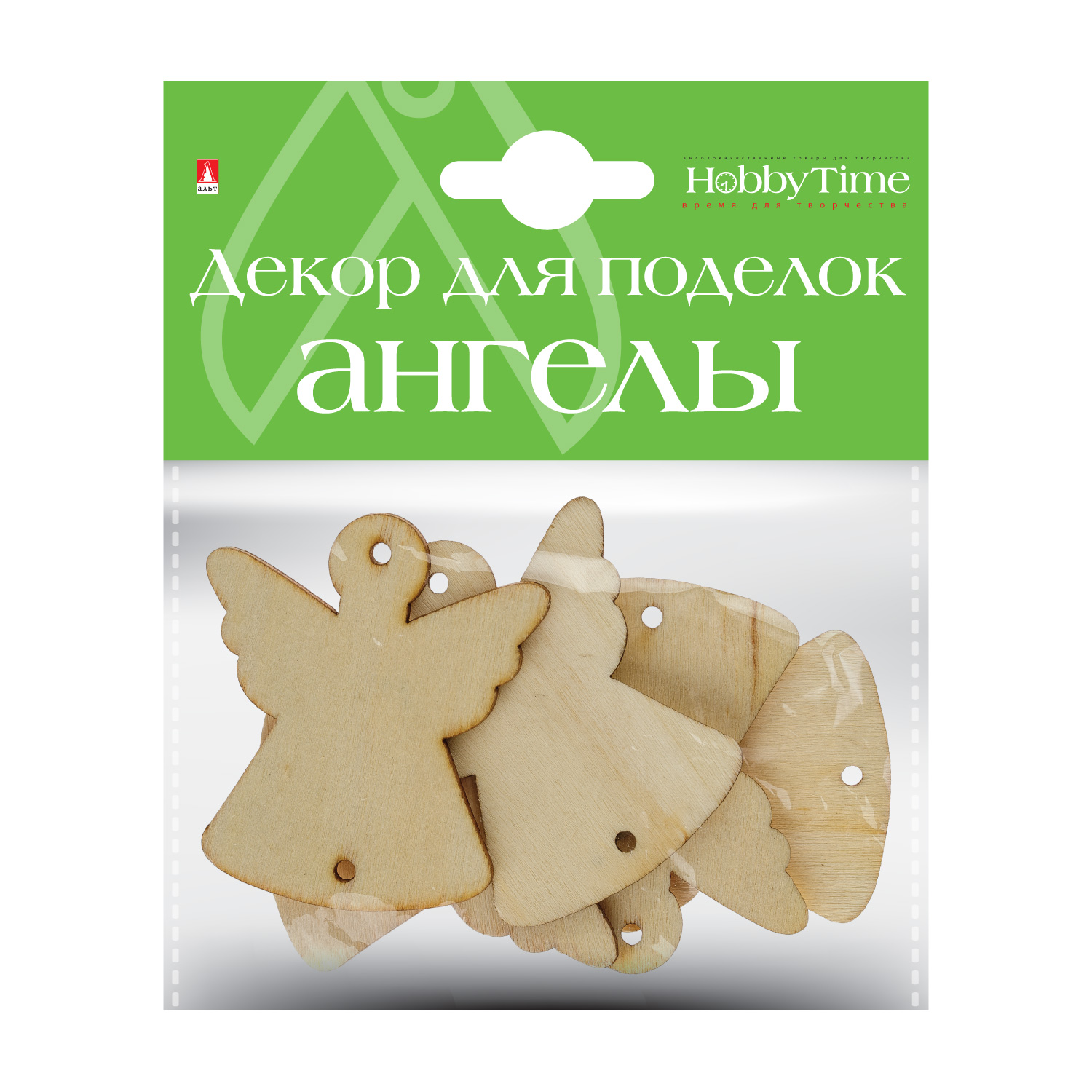 ДЕКОР ИЗ ДЕРЕВА. НАТУРАЛЬНЫЙ. НАБОР № 16 "НОВЫЙ ГОД. АНГЕЛЫ", 4 ВИДА