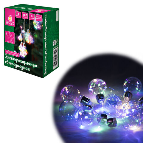 Электрогирлянда-нить комнатная "Лампочки", 3 м, 100 LED, Электрогирлянда-нить комнатная "Лампочки", 3 м, 100 LED,