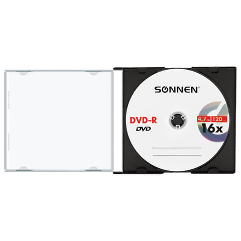 Диск DVD-R SONNEN, 4,7 Gb, 16x, Slim Case (1 штука), 512575 Диск DVD-R SONNEN, 4,7 Gb, 16x, Slim Case (1 штука), 512575