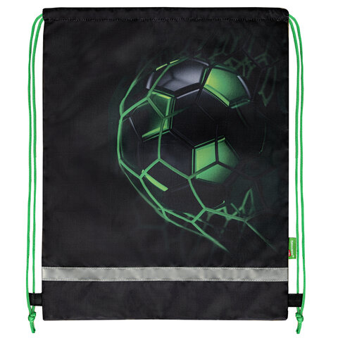 Мешок для обуви BRAUBERG KIDS, с петлей, светоотражающая полоса, 46х36 см, Green