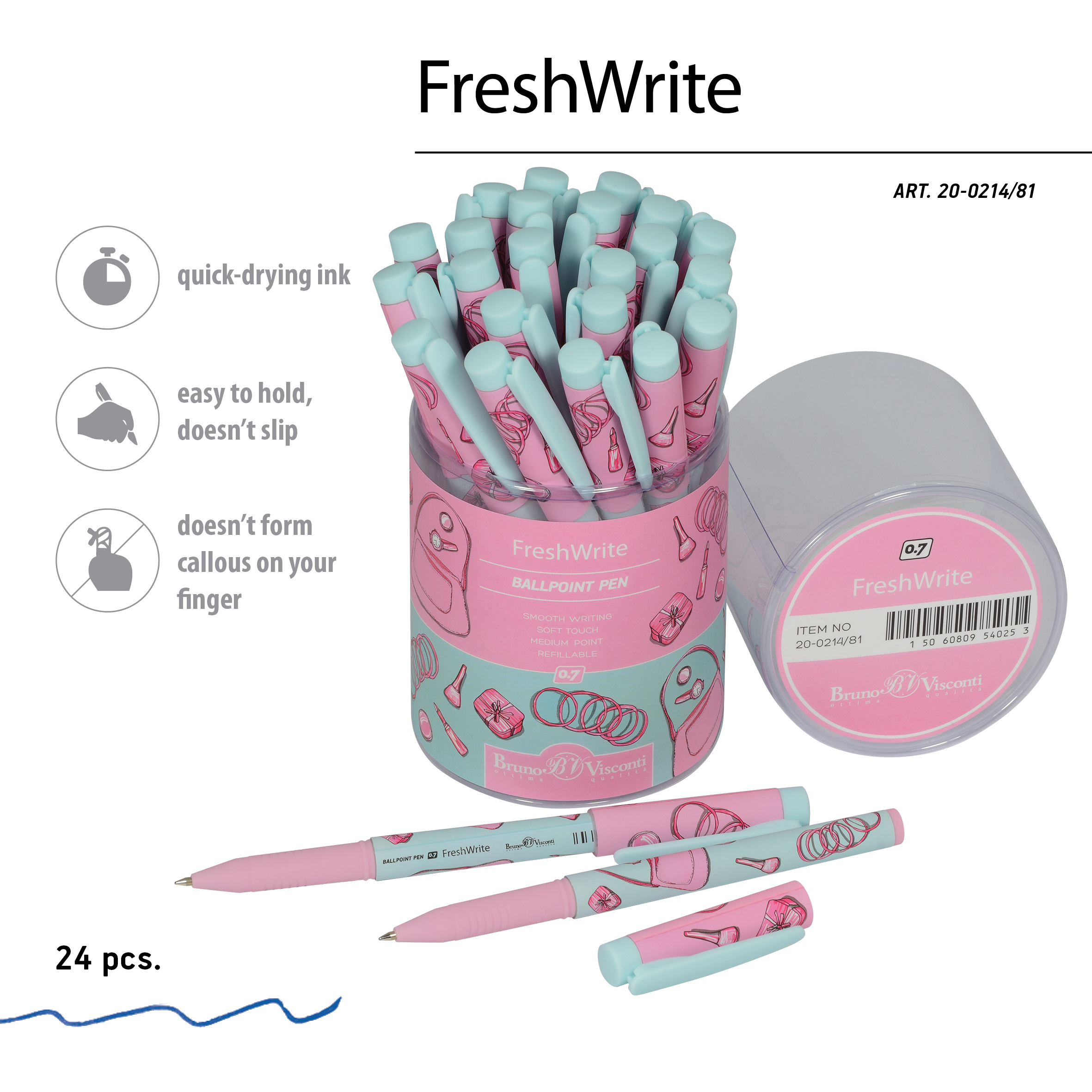 РУЧКА "FreshWrite. Life Style. Pink dream" ШАРИКОВАЯ 0.7 ММ, СИНЯЯ