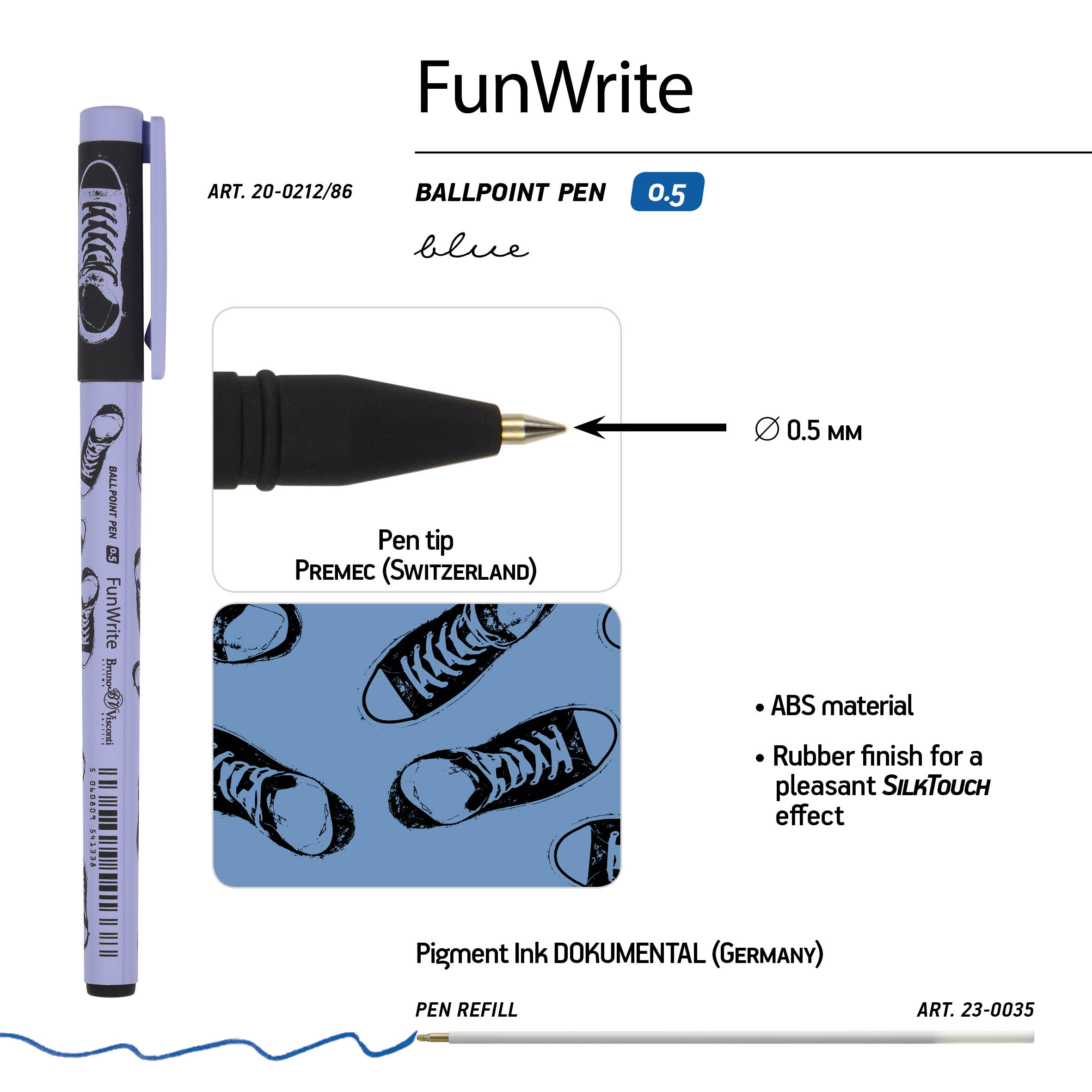 РУЧКА "FunWrite. Кеды. Casual. Blue" ШАРИКОВАЯ 0.5 ММ, СИНЯЯ