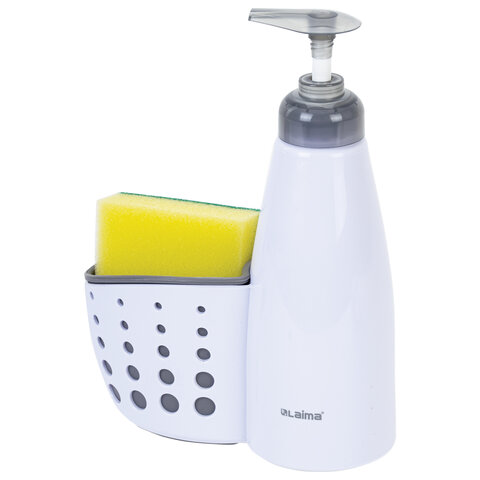 Дозатор для моющего средства, органайзер кухонный + губка, БЕЛЫЙ, 8х20х16 см,