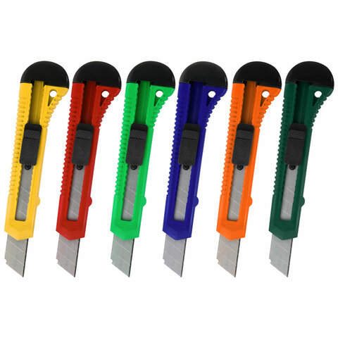 Нож канцелярский 18 мм КОМПЛЕКТ "5 шт. + 1 шт. В ПОДАРОК", фиксатор, Нож канцелярский 18 мм КОМПЛЕКТ "5 шт. + 1 шт. В ПОДАРОК", фиксатор,