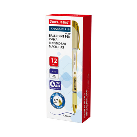 Ручка шариковая масляная с грипом BRAUBERG "Delta Plus Gold", СИНЯЯ, Ручка шариковая масляная с грипом BRAUBERG "Delta Plus Gold", СИНЯЯ,