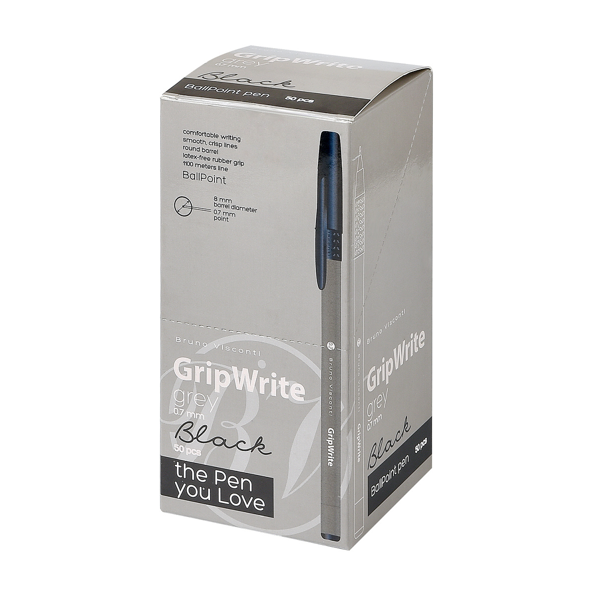 Ручка "GripWrite Grey" ШАРИКОВАЯ 0.7 мм, ЧЕРНАЯ