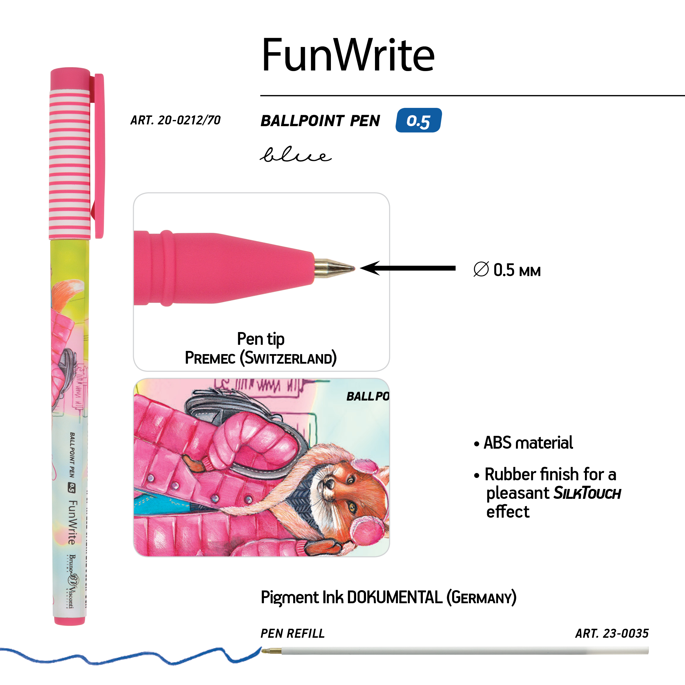 РУЧКА "FunWrite. Лиса с рюкзачком" ШАРИКОВАЯ, 0.5 ММ, СИНЯЯ