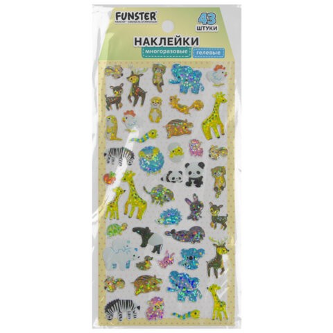 Наклейки гелевые "Зверушки", 17,5х9 см, ассорти 4 вида, FUNSTER Наклейки гелевые "Зверушки", 17,5х9 см, ассорти 4 вида, FUNSTER