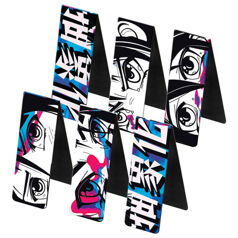 Закладки для книг МАГНИТНЫЕ, "АНИМЕ", комплект 12 штук, 60x20 мм,