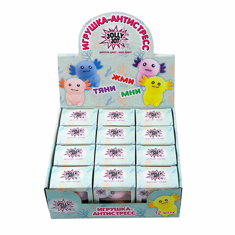 Игрушка-антистресс "АКСОЛОТЛЬ", 8 см, ассорти, 4 цвета, дисплей, JOLLY
