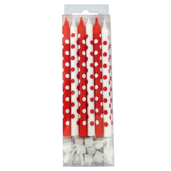 Свечи Красные и белые в горошек 12шт с держателями 12см Свечи Красные и белые в горошек 12шт с держателями 12см